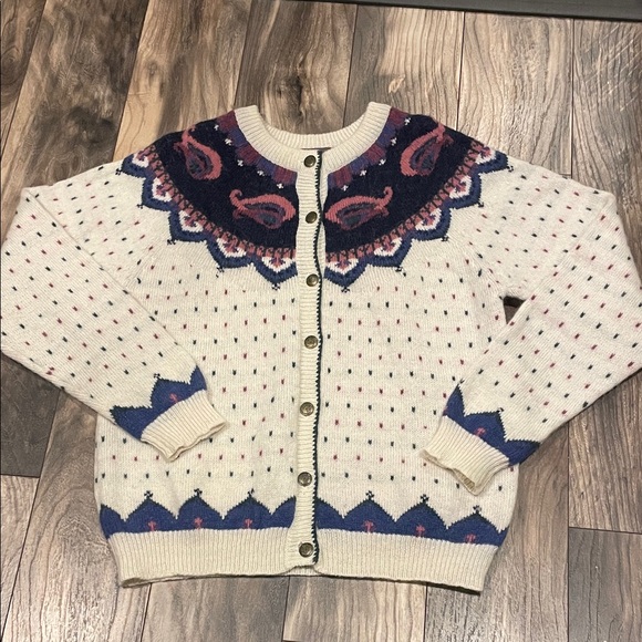 Woolrich Sweaters - Woolrich Cream Cardigan with Navy and Pink Yoke